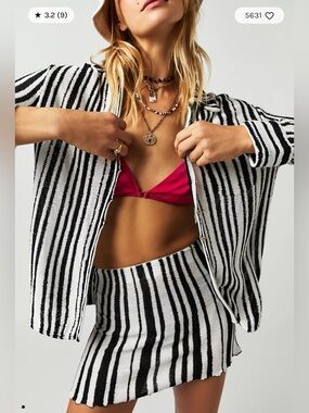 Free People Beach Bash Sweater Set Size Small Black and White Sequin EUC